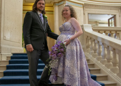 Grand staircase at a historic wedding venue.