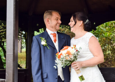 Bride and groom sharing a tender moment in the East Midlands