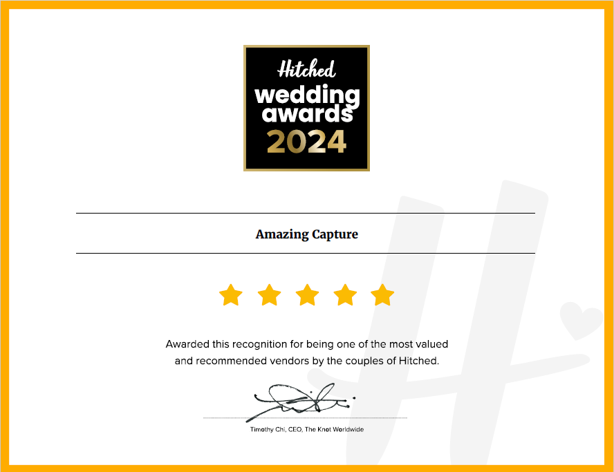Amazing Capture named winners of the annual Hitched Wedding Awards 2024, and has been crowned as one of the best wedding professionals in the UK